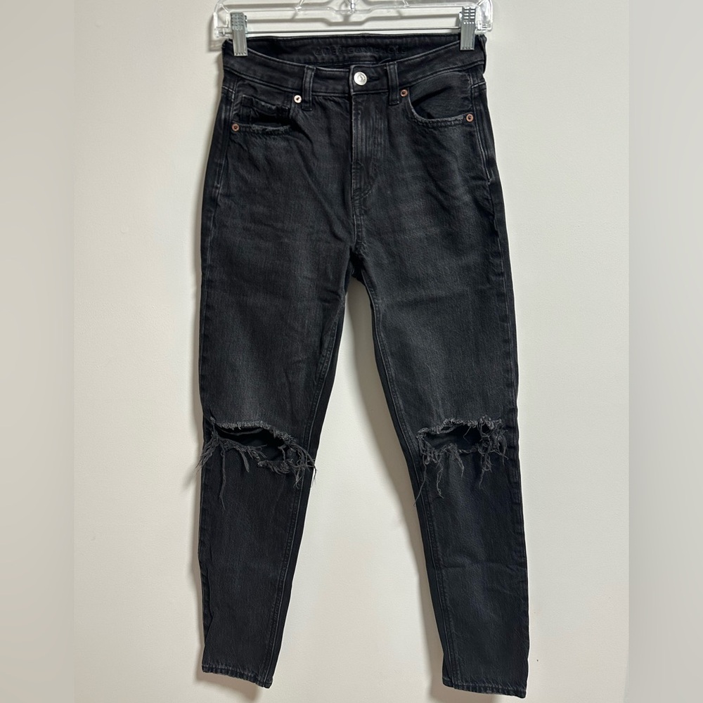American Eagle Mom Jeans Black Ripped